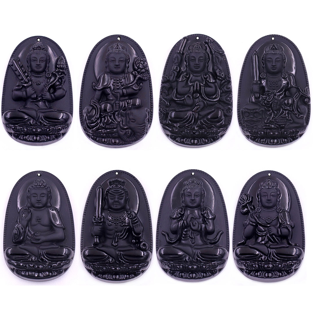 Mặt Phật Bất động minh vương đá thạch anh đen 3.6 cm kèm vòng cổ dây cao su đen - mặt dây chuyền size M, Mặt Phật bản mệnh