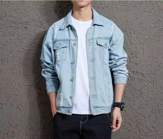 Áo khoác jeans xanh nam nữ trơn vas