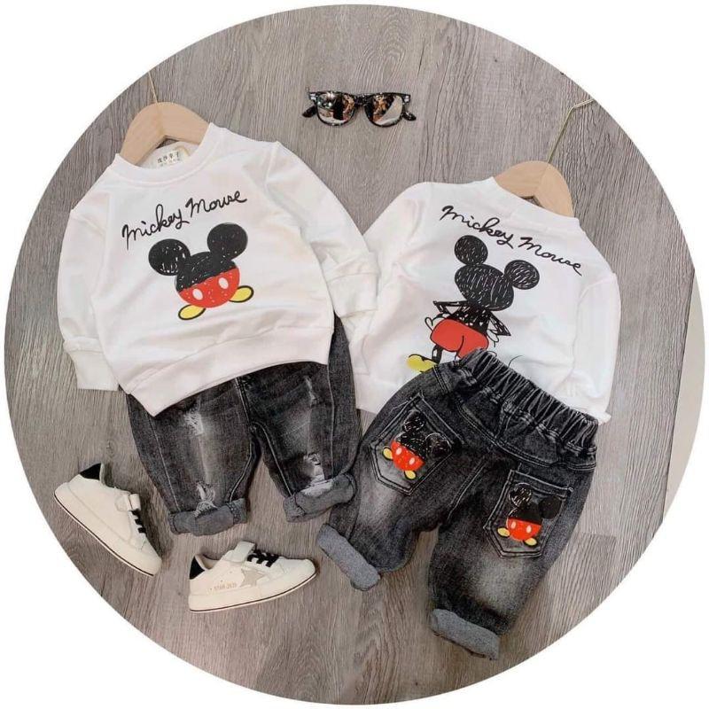 Set mickey hot hit dài tay + jean mềm cho bé 8-17kg