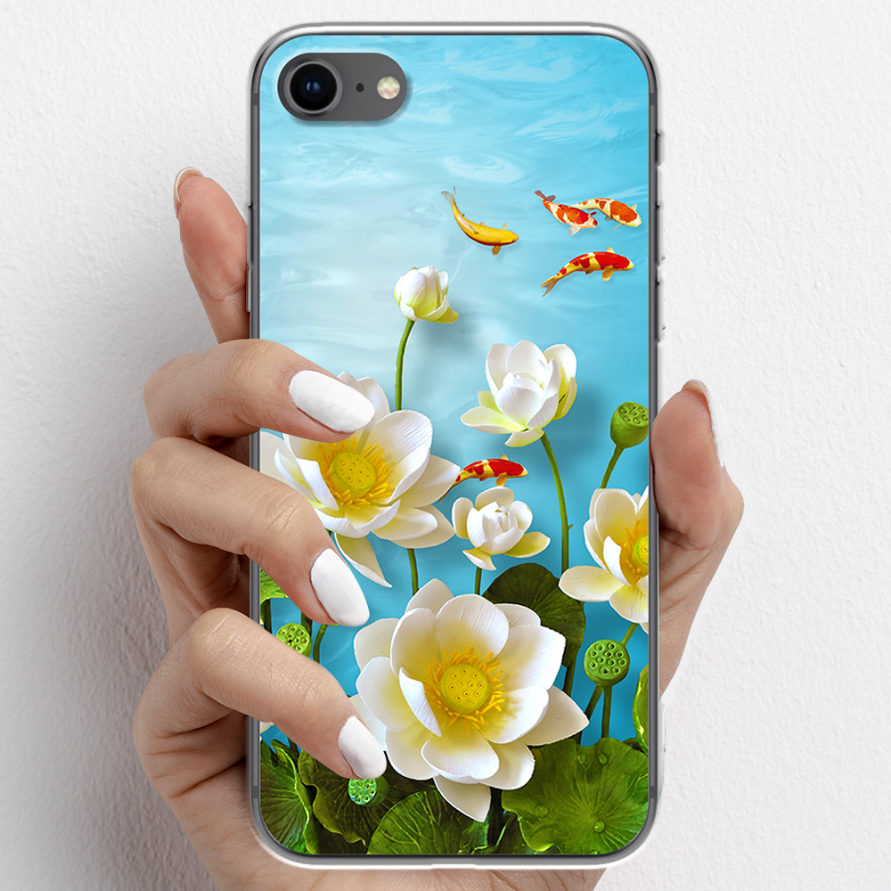 Ốp lưng cho iPhone 7, iPhone 8 nhựa TPU mẫu Hoa sen cá chép đỏ
