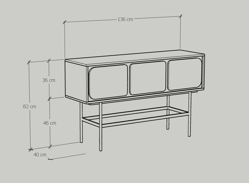 [Happy Home Furniture] SWEETY, Tủ lưu trữ 3 cửa mở - chân sắt, 136cm x 40cm x 82cm ( DxRxC), TCM_064