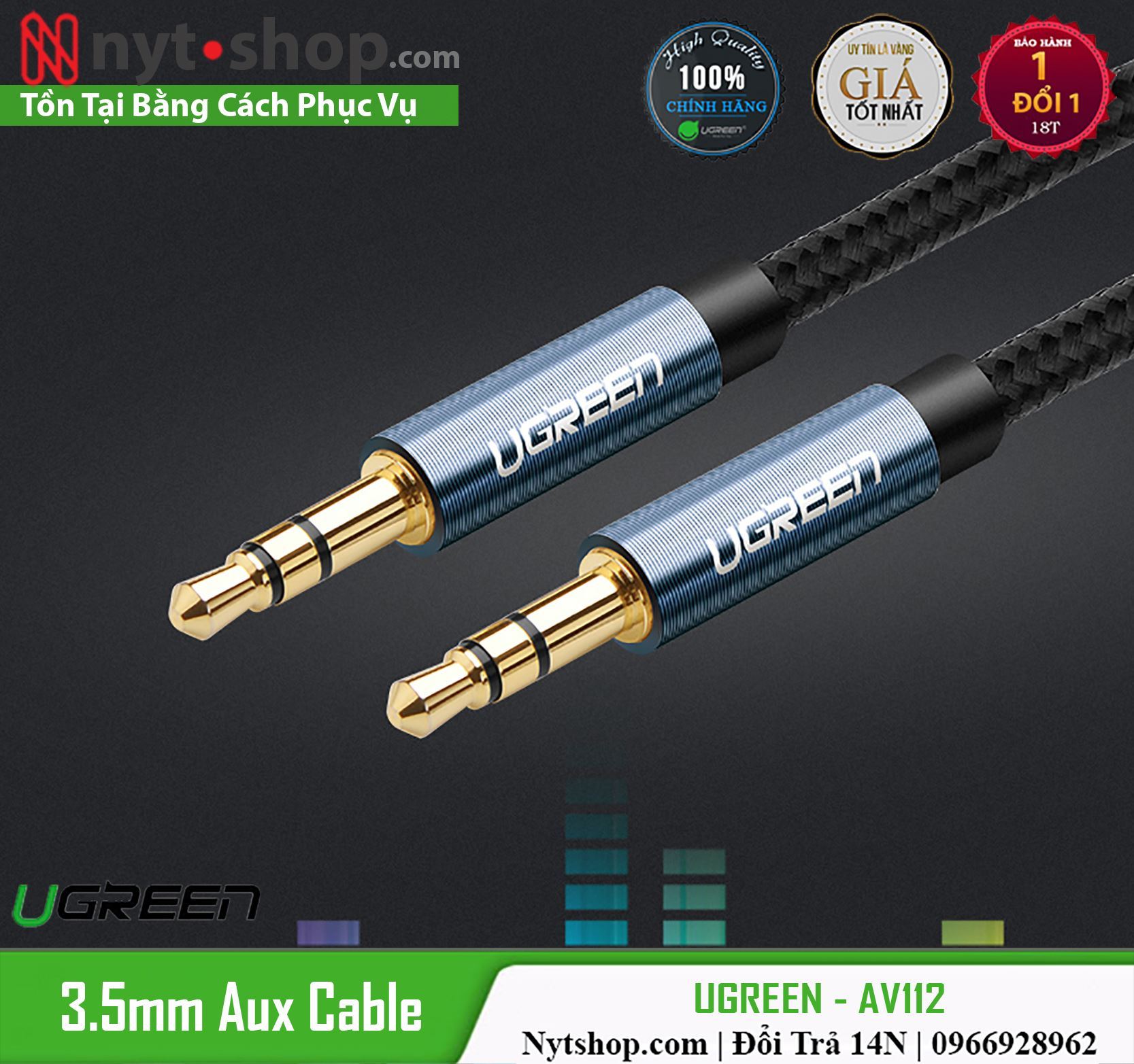 Cáp Audio 3.5mm 0.5M Sợi Bện Lưới Cao Cấp UGREEN 10684