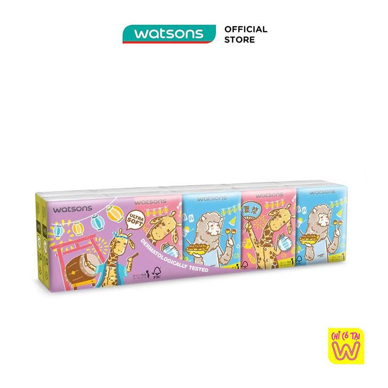 Khăn Giấy Bỏ Túi Watsons Velvety Soft Mini Hankies (Mr. Giraffe) 3ply 10pcs