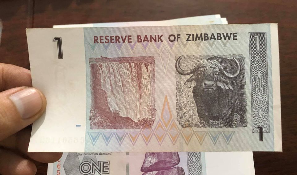 Combo 2 tờ tiền cổ Zimbabwe 1 dollar con trâu, tuổi Sửu sưu tầm