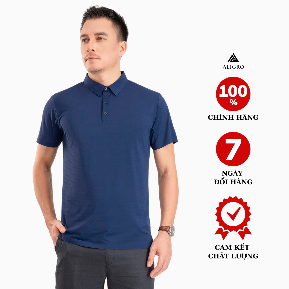 Áo polo golf nam ngắn tay ALIGRO chất vải coolmax trơn màu navy năng động ALGPLO122