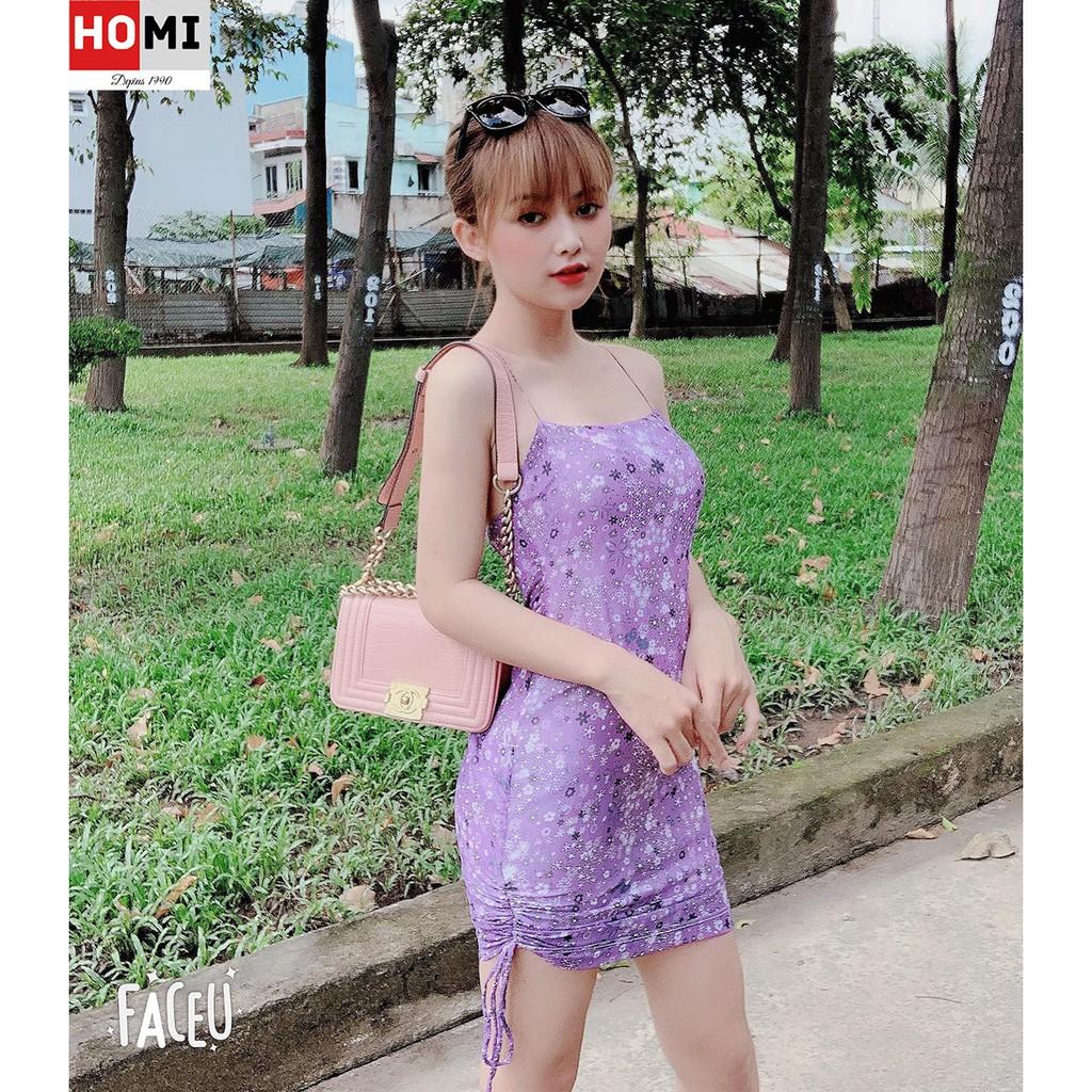 Váy 2 dây ôm body hoa tím Homi Fashion