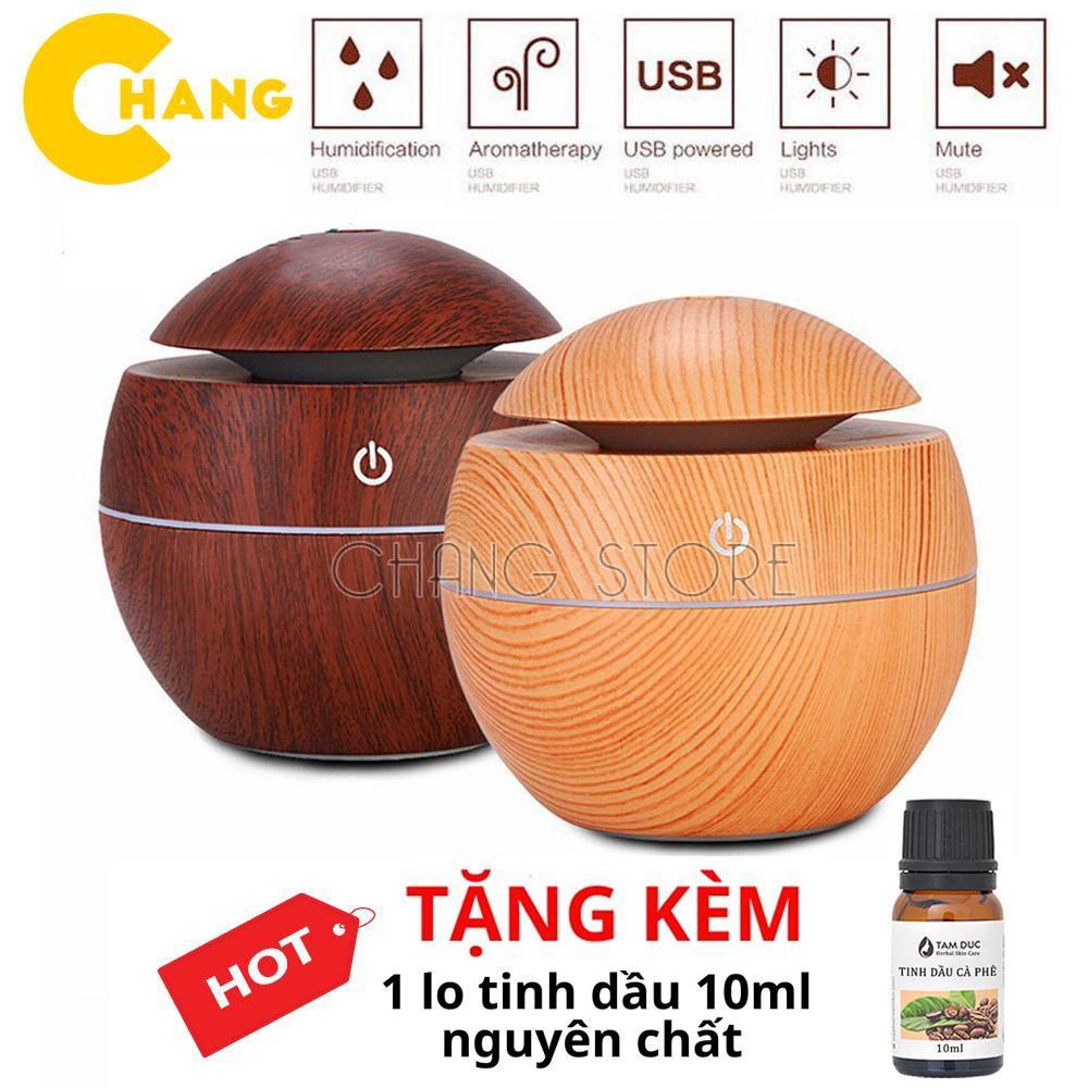 Máy Phun Sương Tạo Ẩm, Máy Khuếch Tán Tinh Dầu Vân Gỗ Nhỏ + Tặng Lọ Tinh Dầu 10ml Nguyên Chất