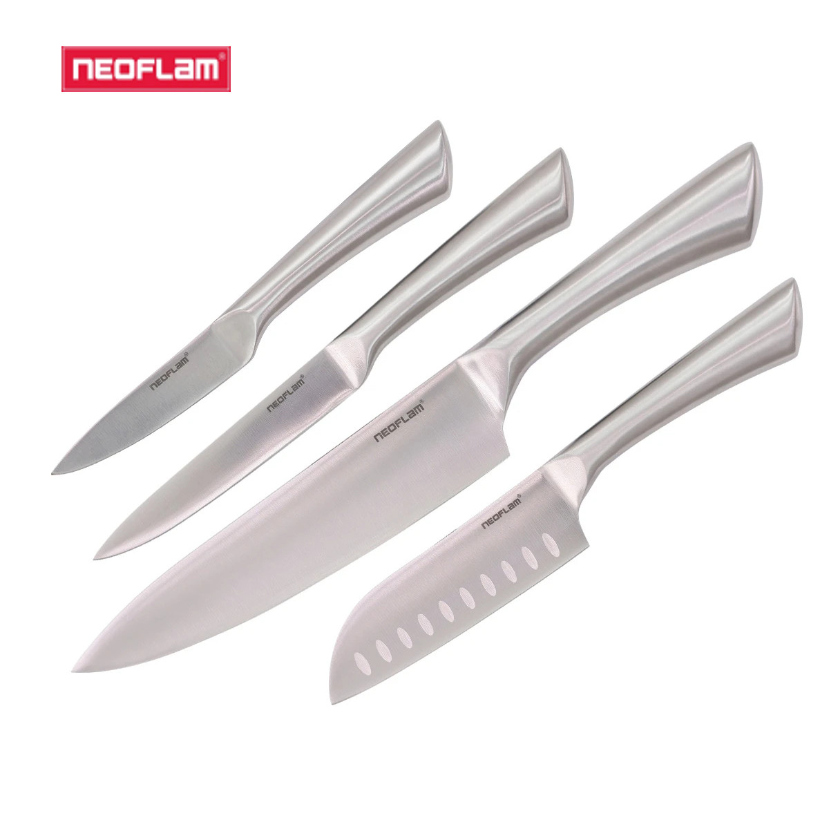 Bộ dao 5 món Neoflam, Dao làm bằng inox 430 không gỉ, Lưỡi thép cacbon 4Cr13 chống mài mòn, độ sắc cao, bền bỉ
