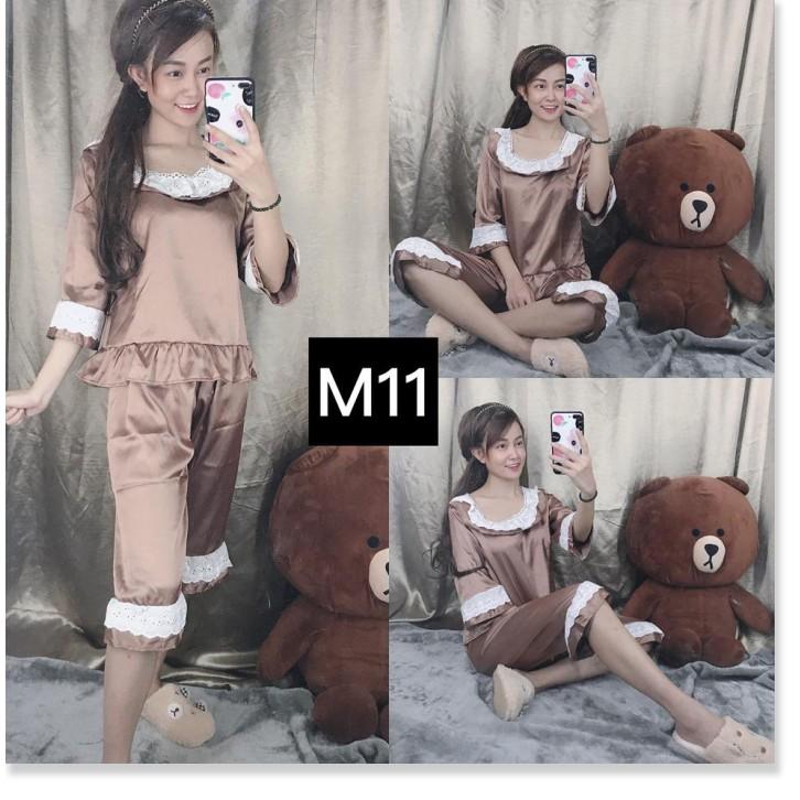 Set Đồ Bộ Ngủ Nữ Pijama Phi Lụa Phối Ren Tiểu Thư Cực Đáng Yêu _ Kèm Hình Thật