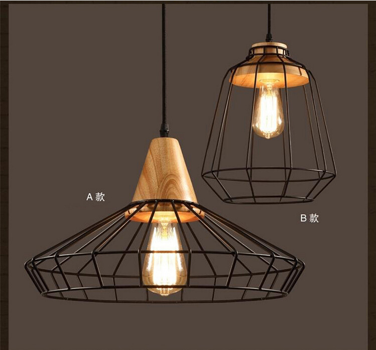 Đèn thả trang trí đuôi gỗ lồng sắt RETRO