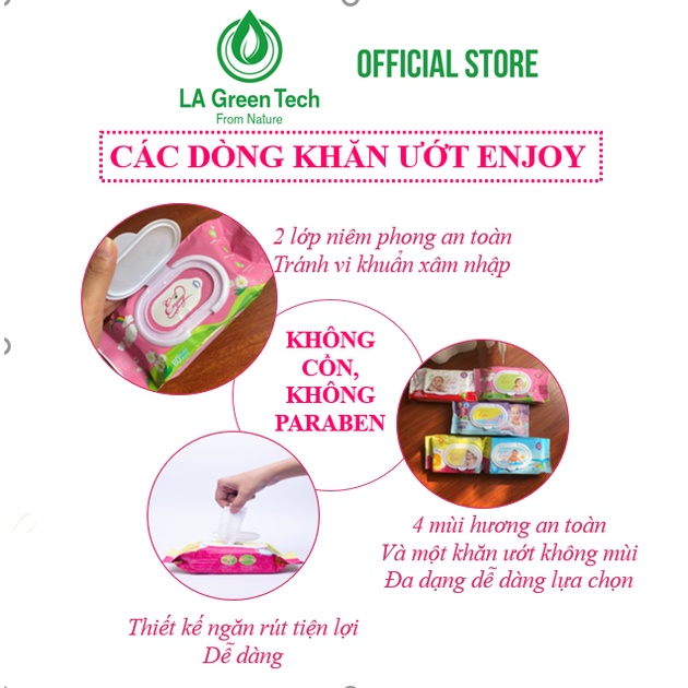 Khăn ướt em bé ENJOY Không Mùi (Xanh) mềm mại, dưỡng ẩm, tiện dụng, đạt chuẩn sức khỏe SGS - Gói 80 tờ