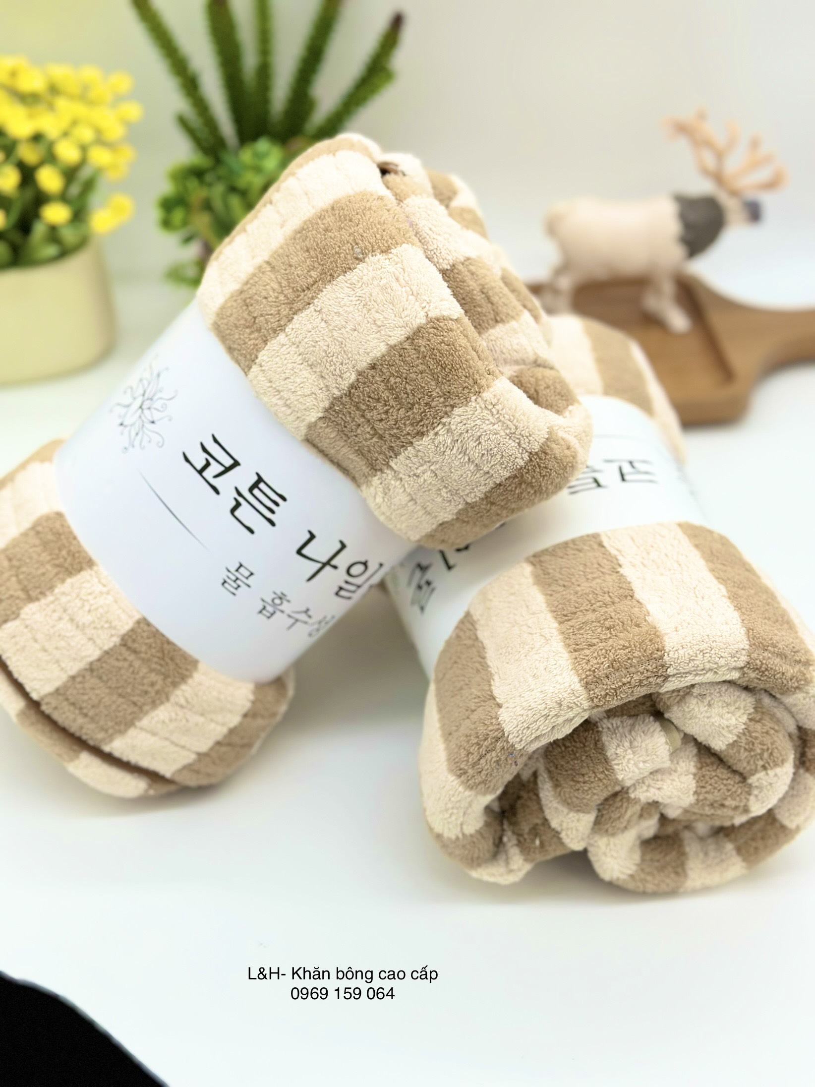 Khăn tắm lông cừu, kẻ sọc to, KT 70x140cm