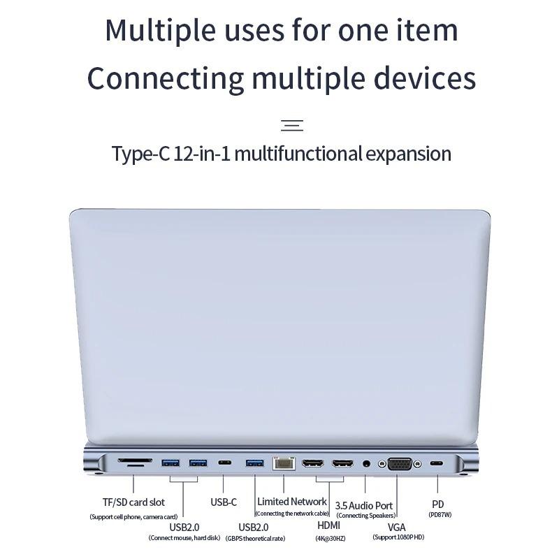 Bộ HUB TEEMO PC Chia 12 Cổng USB Type C To HDMI PD Xuất 3 Màn Hình Dùng Cho Laptop Macbook IPad Điện Thoại TW12E Hàng Chính Hãng