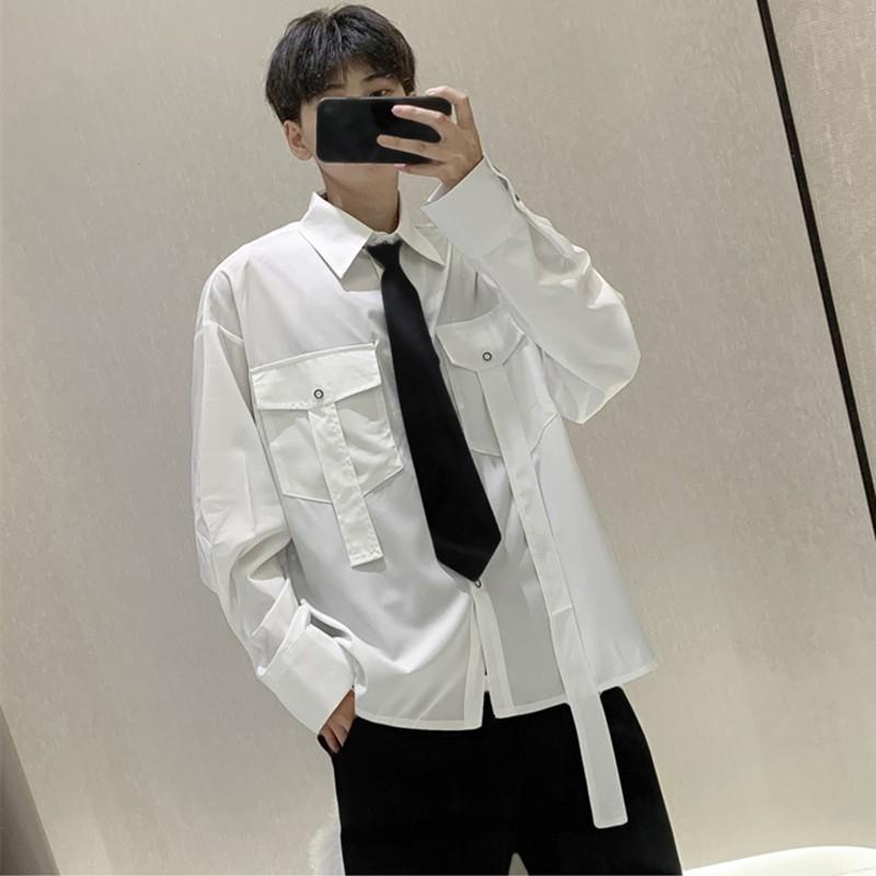 Áo sơ mi dáng rộng tay dài phối 2 túi phong cách hip hop cho nam