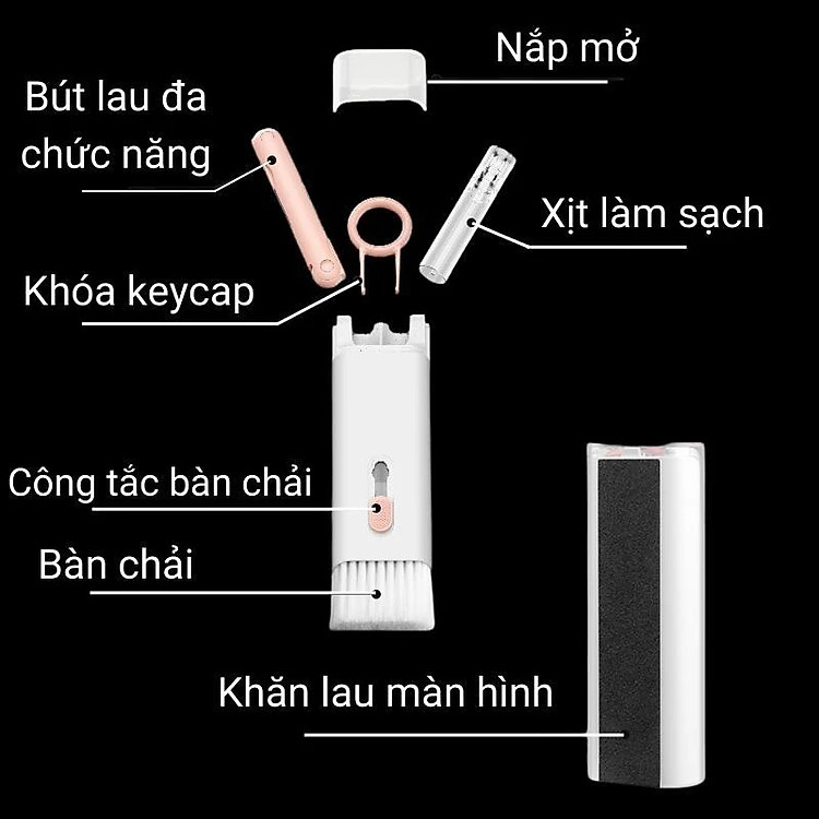 Bộ Dụng Cụ Vệ Sinh Tai Nghe, Bàn Phím Máy Tính Laptop, điện thoại Đa Năng 7in1, Nhỏ Gọn, Tiện Lợi - Multifuntional Cleaning Brush Hàng chính hãng nhập khẩu