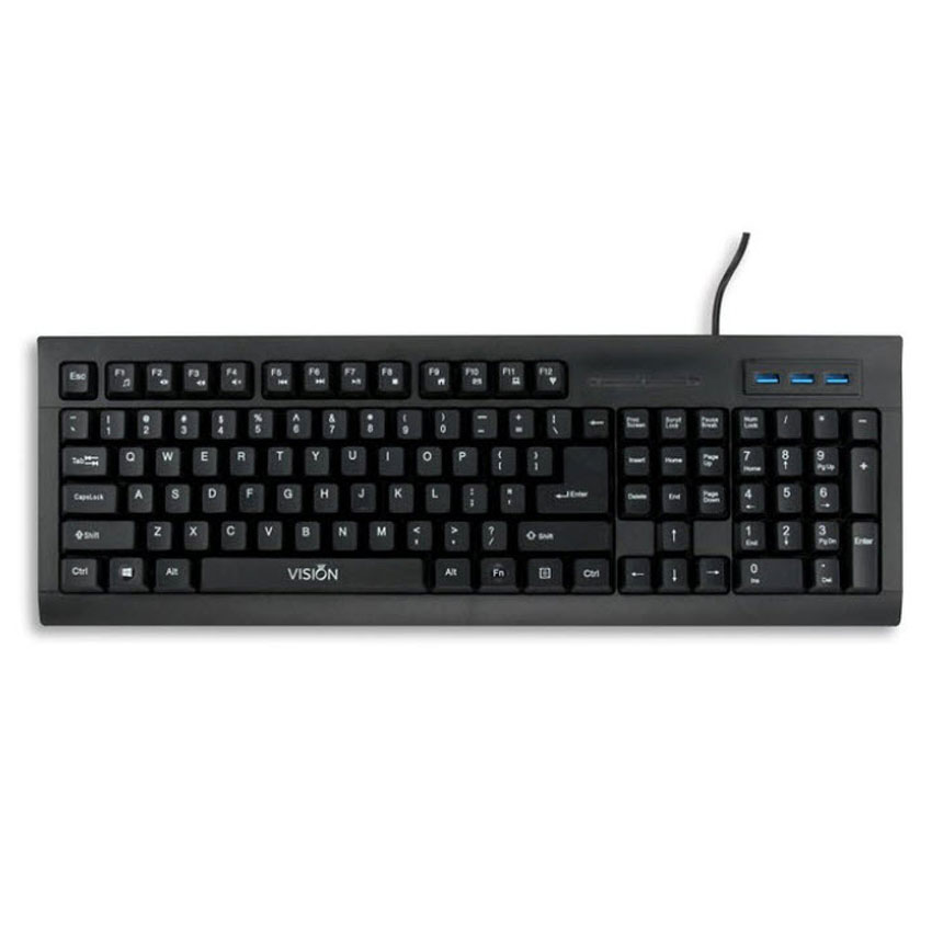 Bàn phím Keyboard Vision GM-145 tích hợp 3 cổng USB có dây cổng USB - Hàng Chính hãng