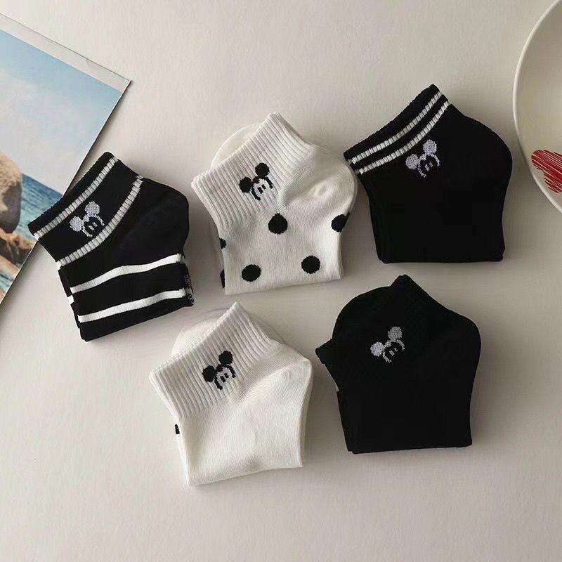 Set 10 đôi vớ cổ ngắn chuột Mickey đen trắng