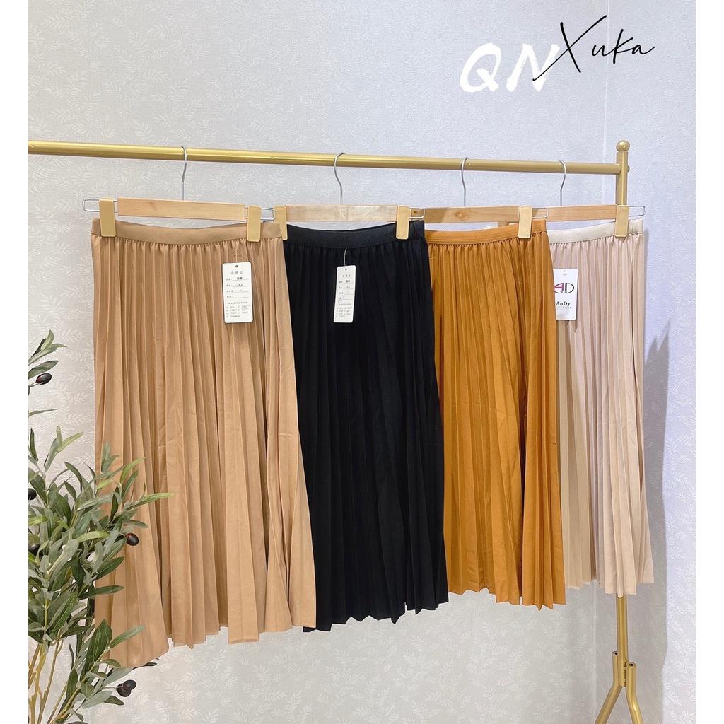 Chân váy dập ly dáng dài, Chân váy xếp ly không ánh nhũ cạp chun CV1328 - NhiNhi Shop