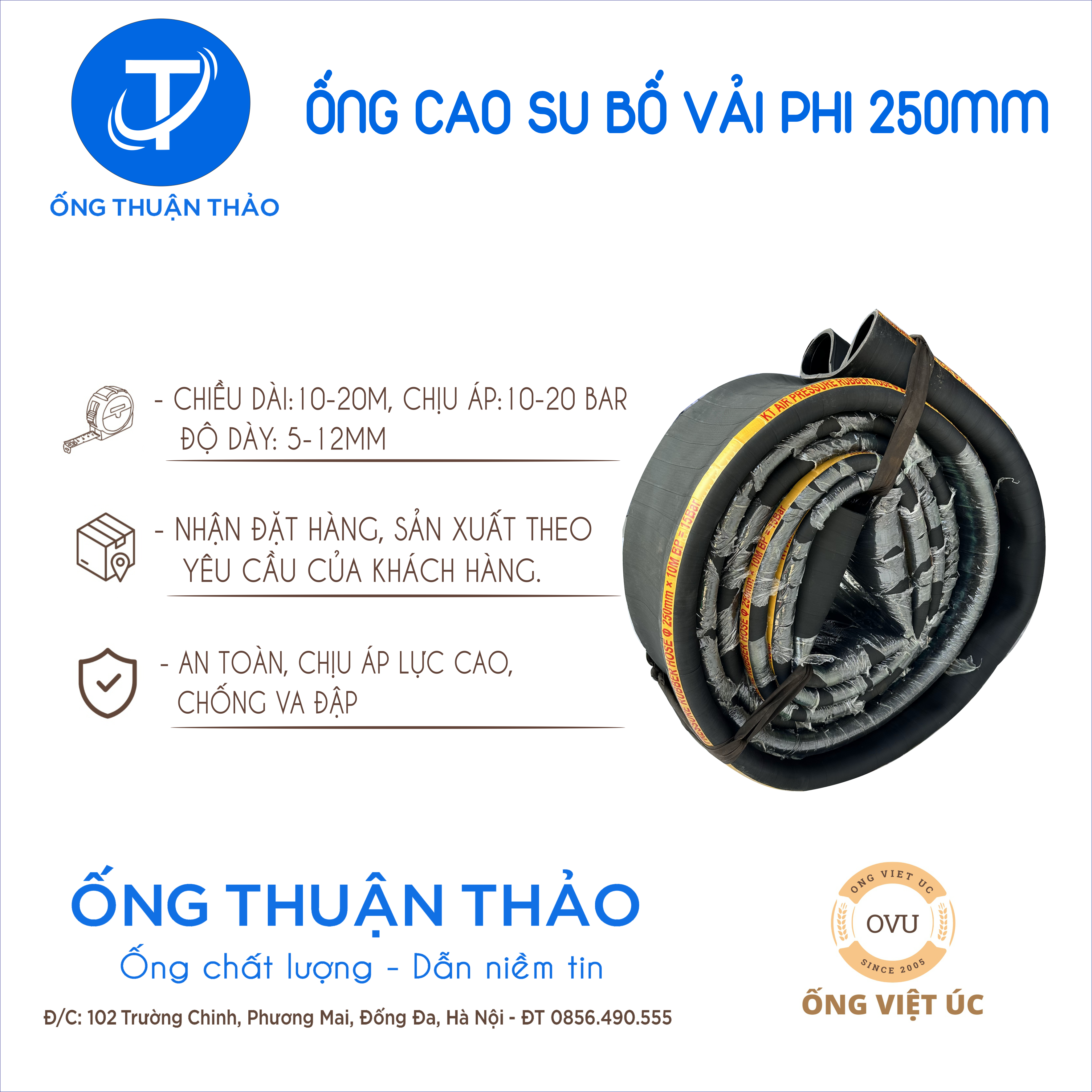 Ống cao su bố vải KT phi 250MM cuộn 10 mét Nhập Khẩu - Ống Chống Phá Chống Nổ thuận thảo