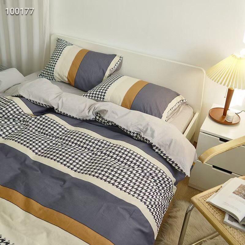 Bộ Chăn Ga Cotton Living Hàng Nhập Khẩu Cao Cấp 4 Món Kẻ Hiện Đại