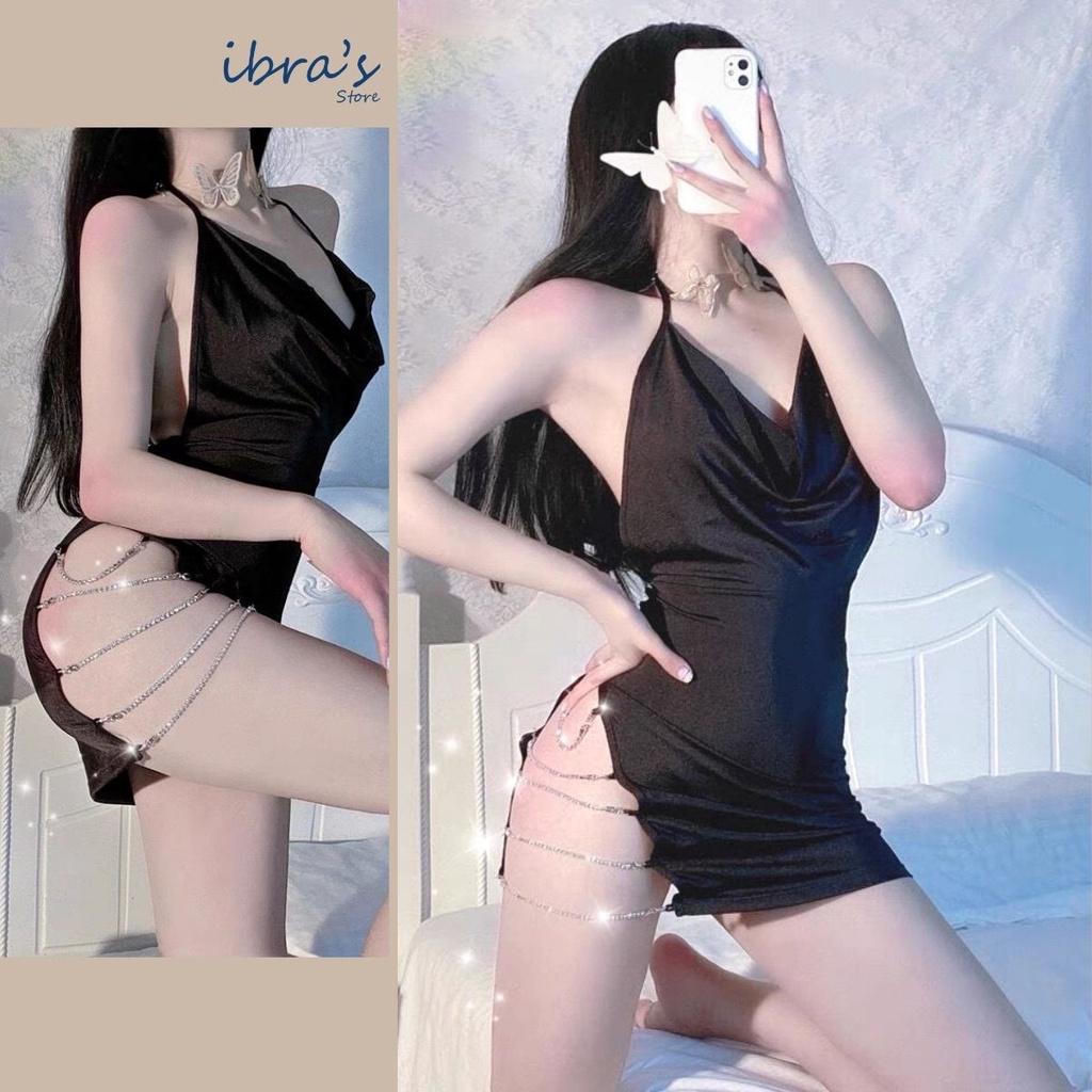 Váy Ngủ Sexy Gợi Cảm iBRA'S STORE Đồ Ngủ Sexy Nữ Xẻ đùi phối dây Quyến Rũ Nóng Bỏng Tặng Quần Lót Lọt Khe iBRA V3