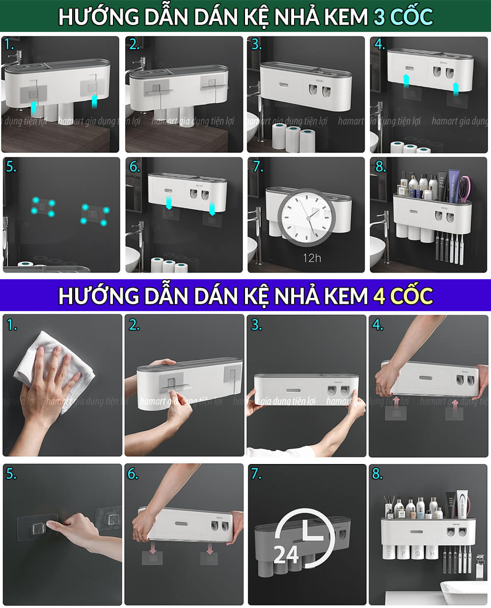 Miếng Dán Kệ Kem Đánh Răng OENON Mũi Tên Bộ Nhả Kem Tự Động 3 4 Cốc Kệ Nhà Tắm ECOCO Treo Tường