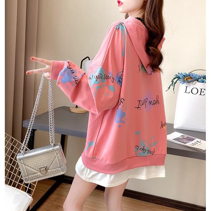 Hoodie Nữ Thu Đông Có Mũ Dáng Dài Họa Tiết ĐỘC LẠ TRENDY 2021 ULZZANG STYLE