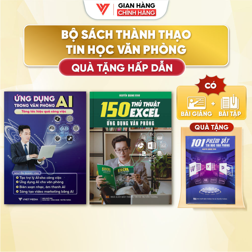 Combo 2 Sách Ứng Dụng AI Và 150 Thủ Thuật Excel Ứng Dụng Văn Phòng Kèm Video Bài Giảng