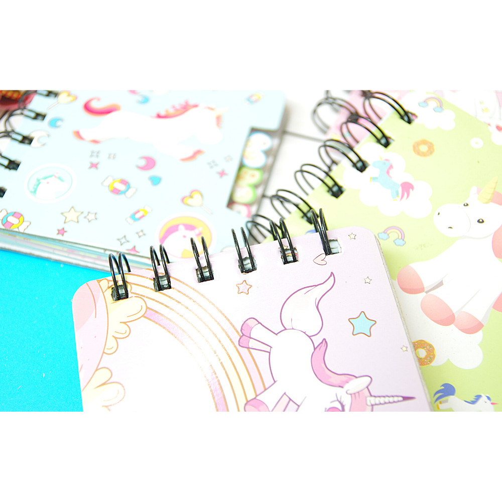 Sổ Tay Ghi Chú Gáy Lò Xo Phân Trang Giấy Nhiều Màu Hình Unicorn Kích Thước 9x10cm