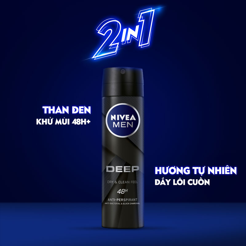 Bộ đôi Xịt ngăn mùi NIVEA MEN Deep than đen hoạt tính - 80027