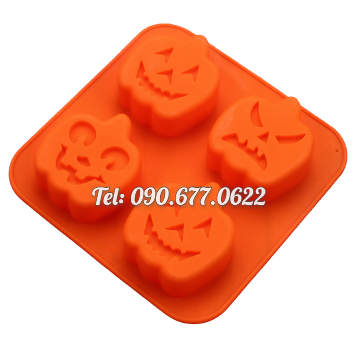 Khuôn silicone làm bánh, rau câu, socola 4 hình Halloween bí ngô – Mã số 1364
