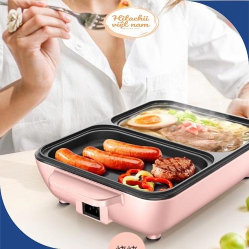 Bếp lẩu nướng 2 in 1 không khói chống dính, Bếp lẩu nướng đa năng mini bằng điện, Nồi lẩu nướng đa năng 2 in 1 Hàn Quốc