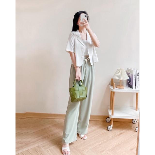 Quần culottes suông nữ tăm dài rút dây bụng 72q08 by germe