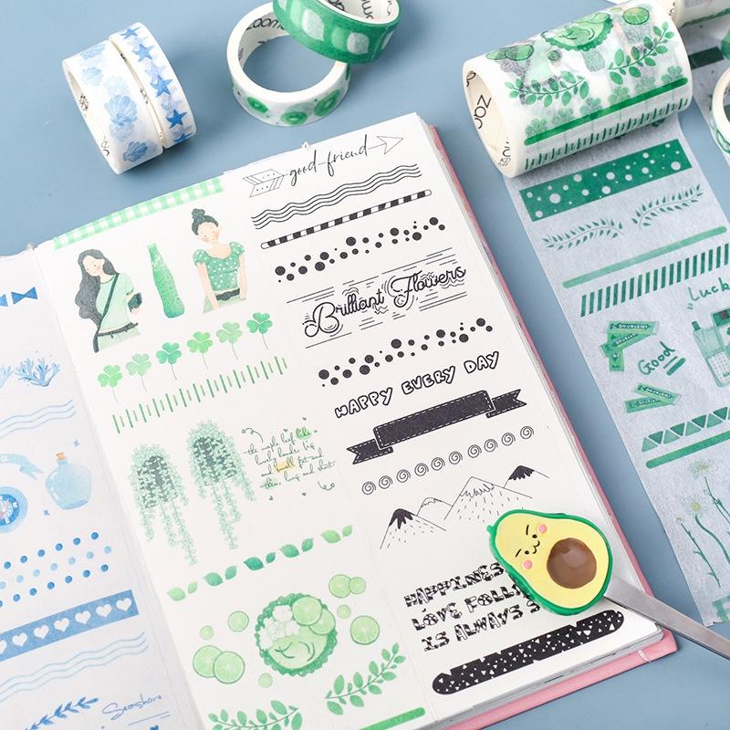 Bộ 6 cuộn băng keo Washi dễ thương dùng trang trí sổ tay DIY