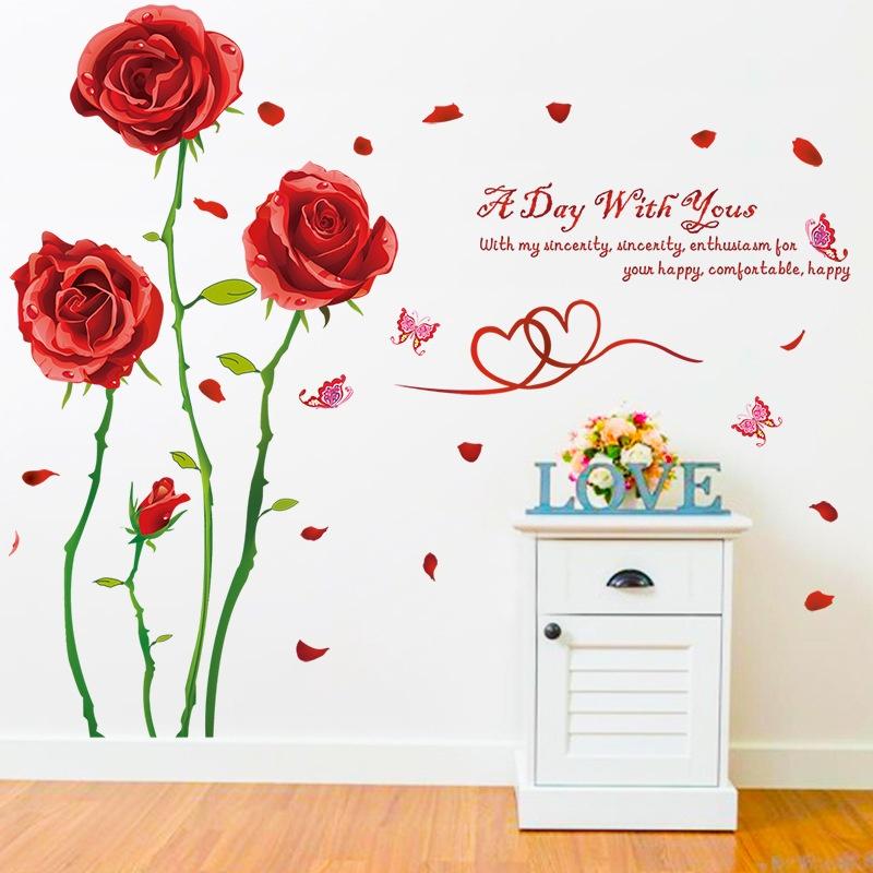 DECAL DÁN TƯỜNG BỤI HOA HỒNG ĐỎ 2