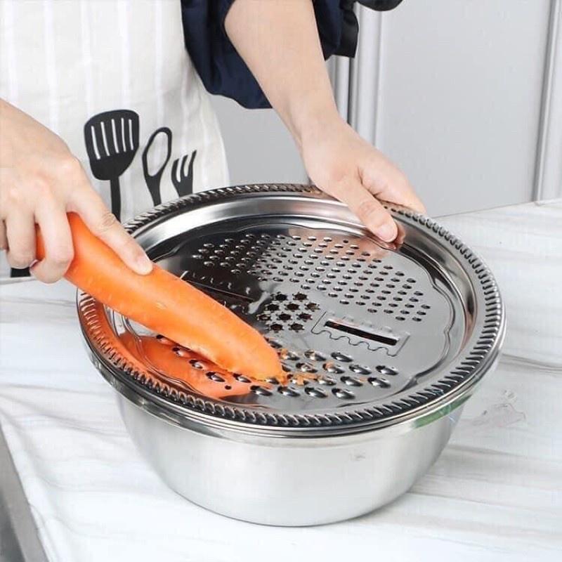 BỘ RỔ 3 MÓN INOX BÀO HOA QUẢ- NẠO RAU CỦ 26 CM