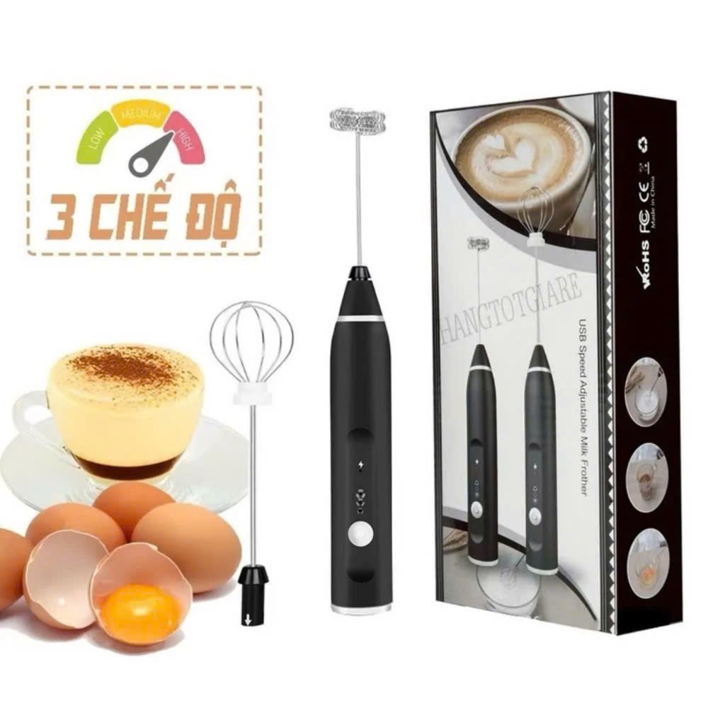 Máy Đánh Trứng, Đánh Sữa Và Tạo Bọt Cafe Cầm Tay Di Động 3 Tốc Độ Sử Dụng Pin Sạc Cao Cấp - Hàng Nhập Khẩu