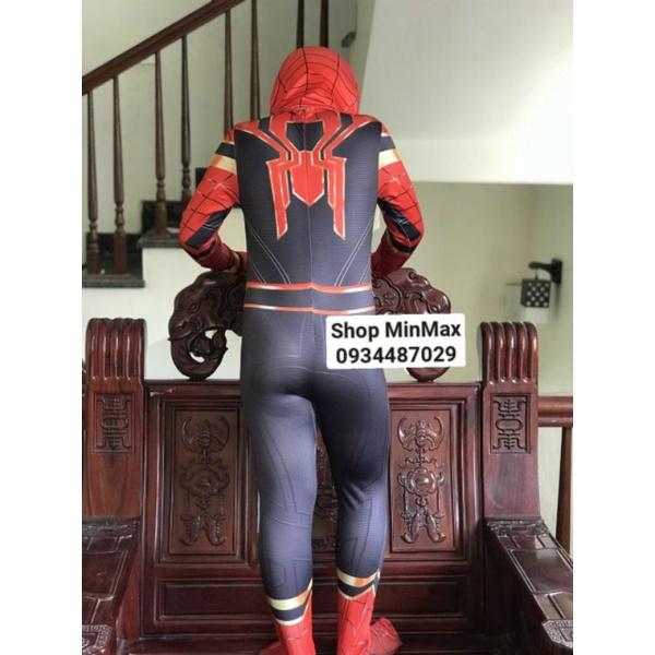 Bộ hoá trang người nhện Spider Man kèm mũ trùm, chất thun co dãn, thoáng mát