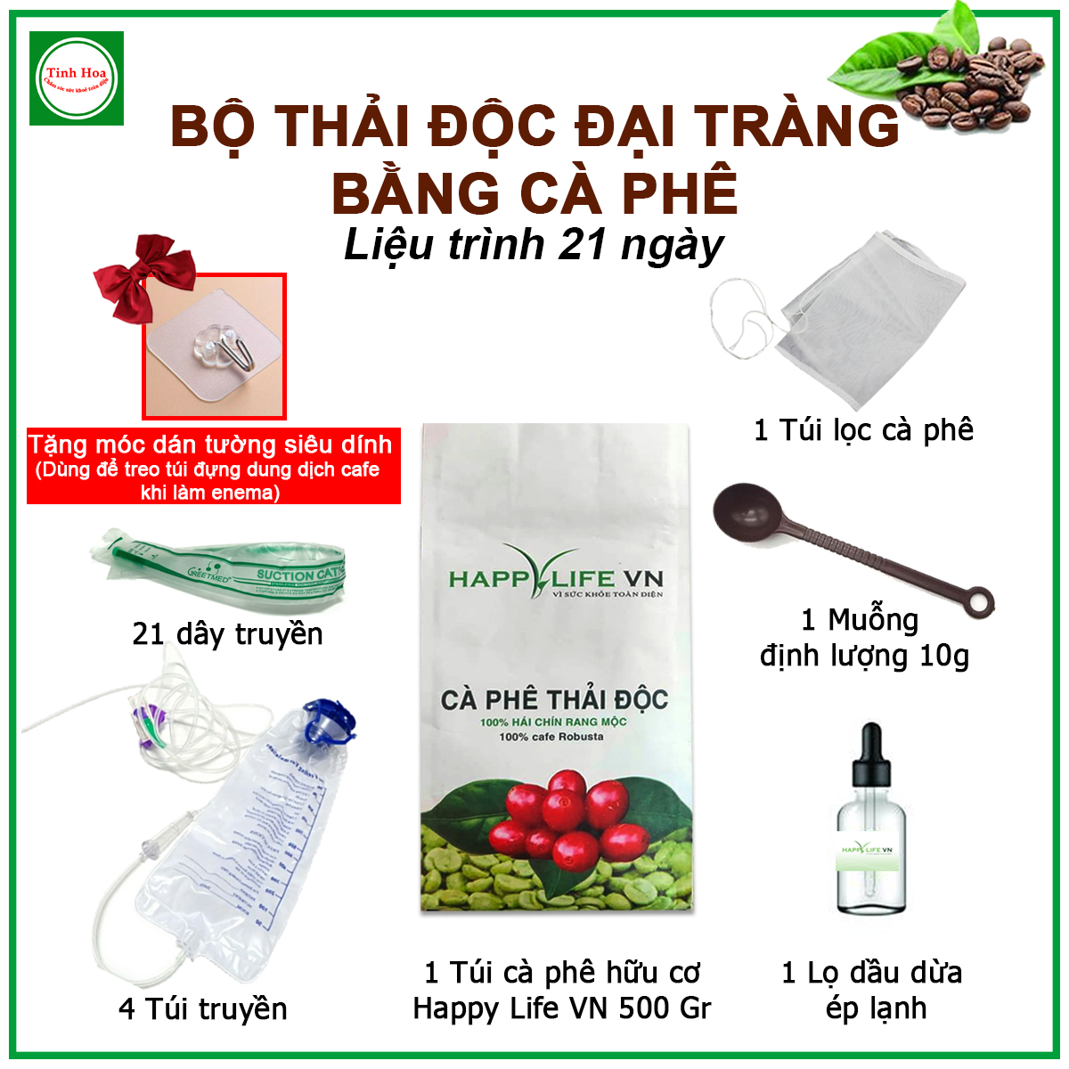 Bộ Thải Độc Đại Tràng Bằng Cà Phê Hữu Cơ Happy Life VN  - Liệu Trình 21 Ngày Cho Người Mới Bắt Đầu (Coffee Enema)