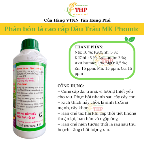 Phân bón Đầu trâu MK Phomic 10-5-5 | Phân bón Chuyên Rau | chai 1 lít