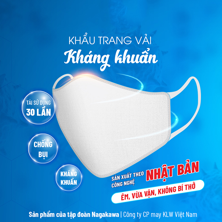 Bộ 10 Khẩu Trang  Vải Kháng Khuẩn 2 Lớp NAGAKAWA - KTV3LKKKNHH