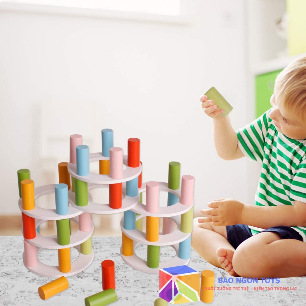 ĐỒ CHƠI GỖ XẾP THÁP THĂNG BẰNG GIÚP PHÁT TRIỂN TƯ DUY CHIẾN LƯỢC VÀ VẬN ĐỘNG TINH GIA TĂNG SỰ TƯƠNG TÁC GIỮA BÉ VÀ CÁC BẠN