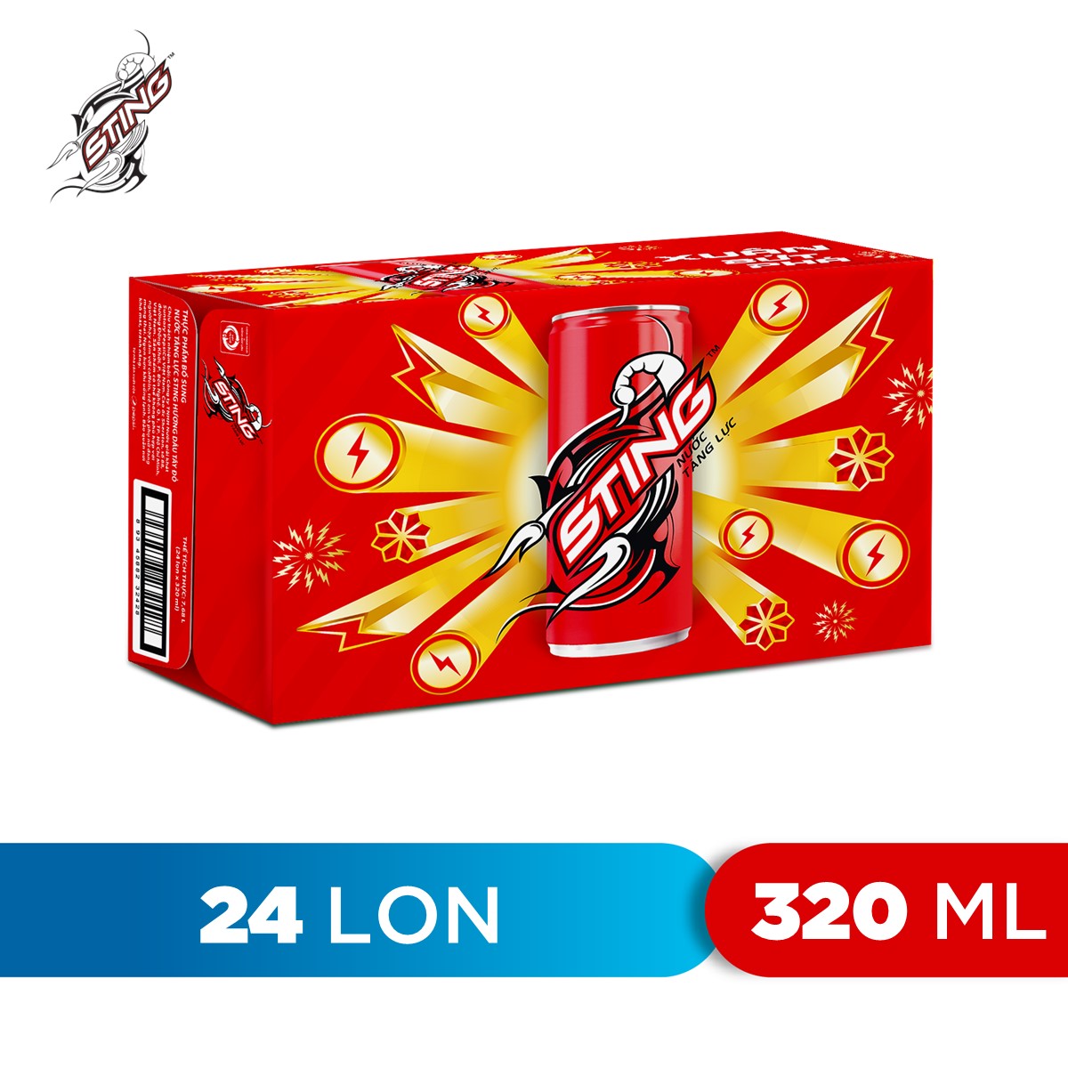 Thùng 24 Lon Nước Tăng Lực Sting Dâu (320ml/Lon)