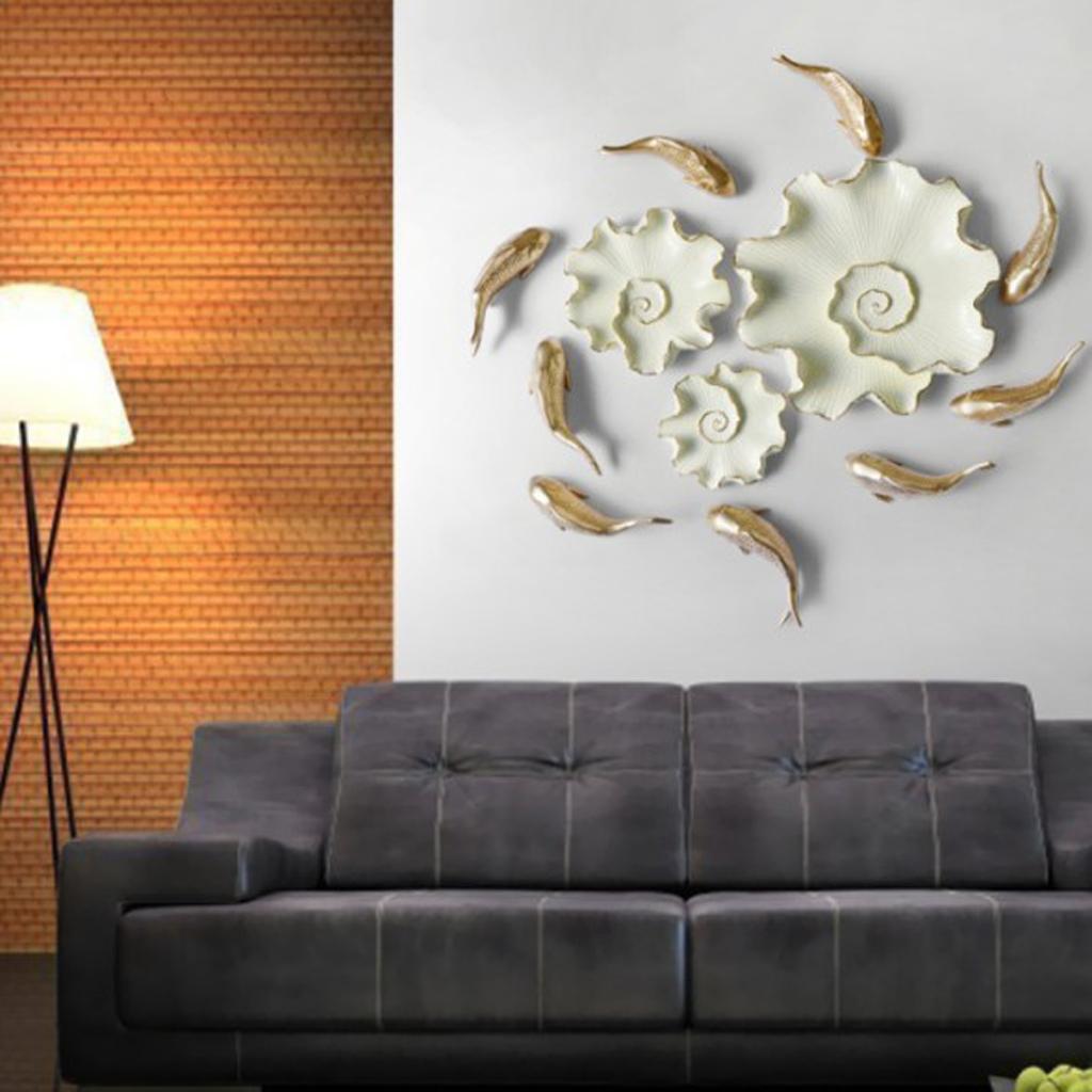 Set 3pcs Beige Lotus Leaf Wall Hanging Ornament Artwork for Home Wall Decor