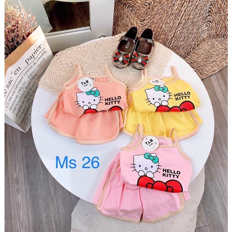 Đồ Bộ 2 Dây In Hình Mèo Hello Kitty Cho Bé Gái 6-19kg