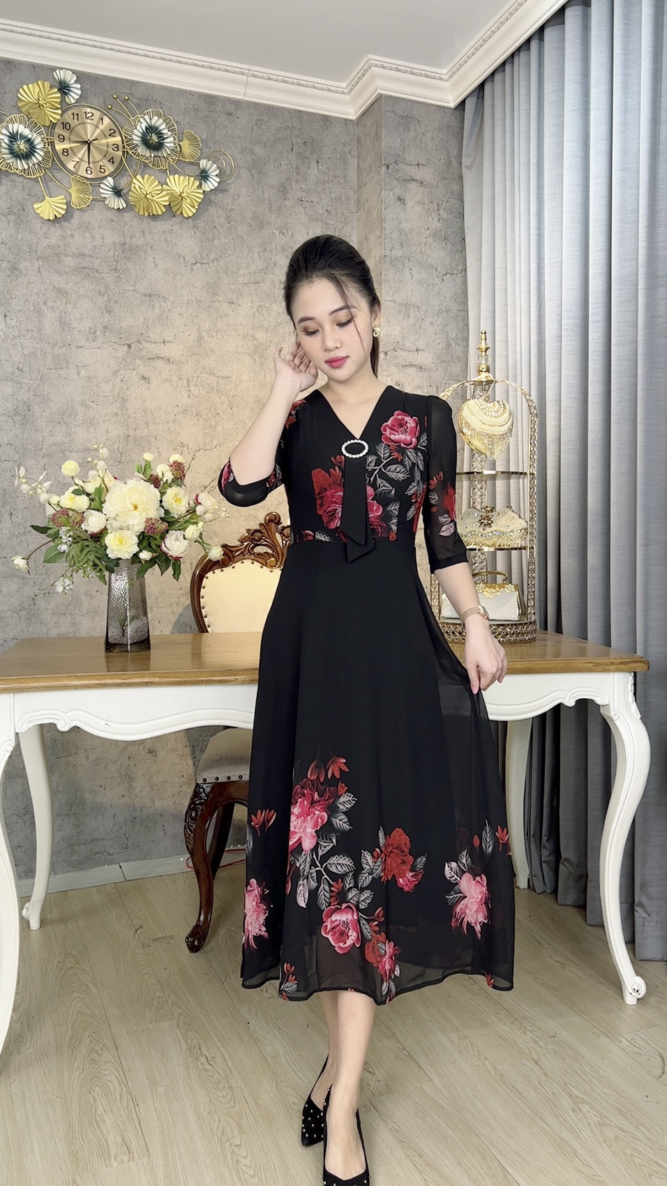 Đầm Trung Niên [ Linh Trà ] (TM 1143) Trẻ Trung Thiết Kế Trang Nhã Thanh Lịch Bigsize Đi Làm Đi Tiệc Cho Bà Cho Mẹ U50