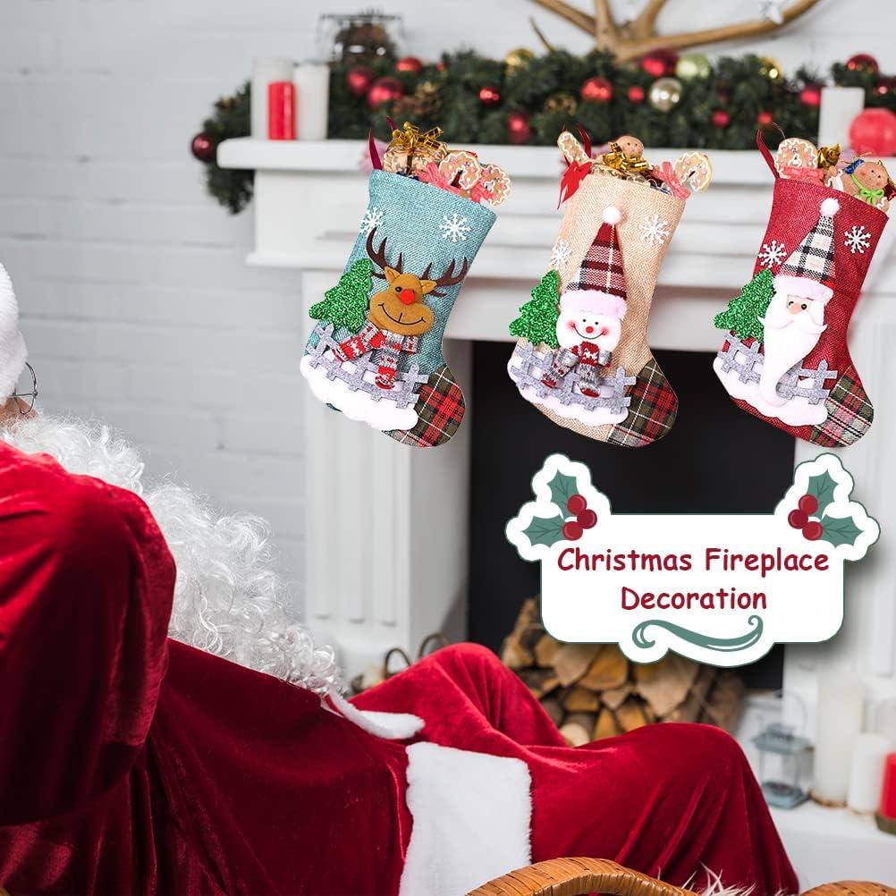 Bộ 3 vớ Giáng sinh, vớ Giáng sinh nhỏ treo đay được cá nhân hóa đường ống thông Giáng sinh nhỏ, túi quà tặng Giáng sinh nhỏ cho trẻ em