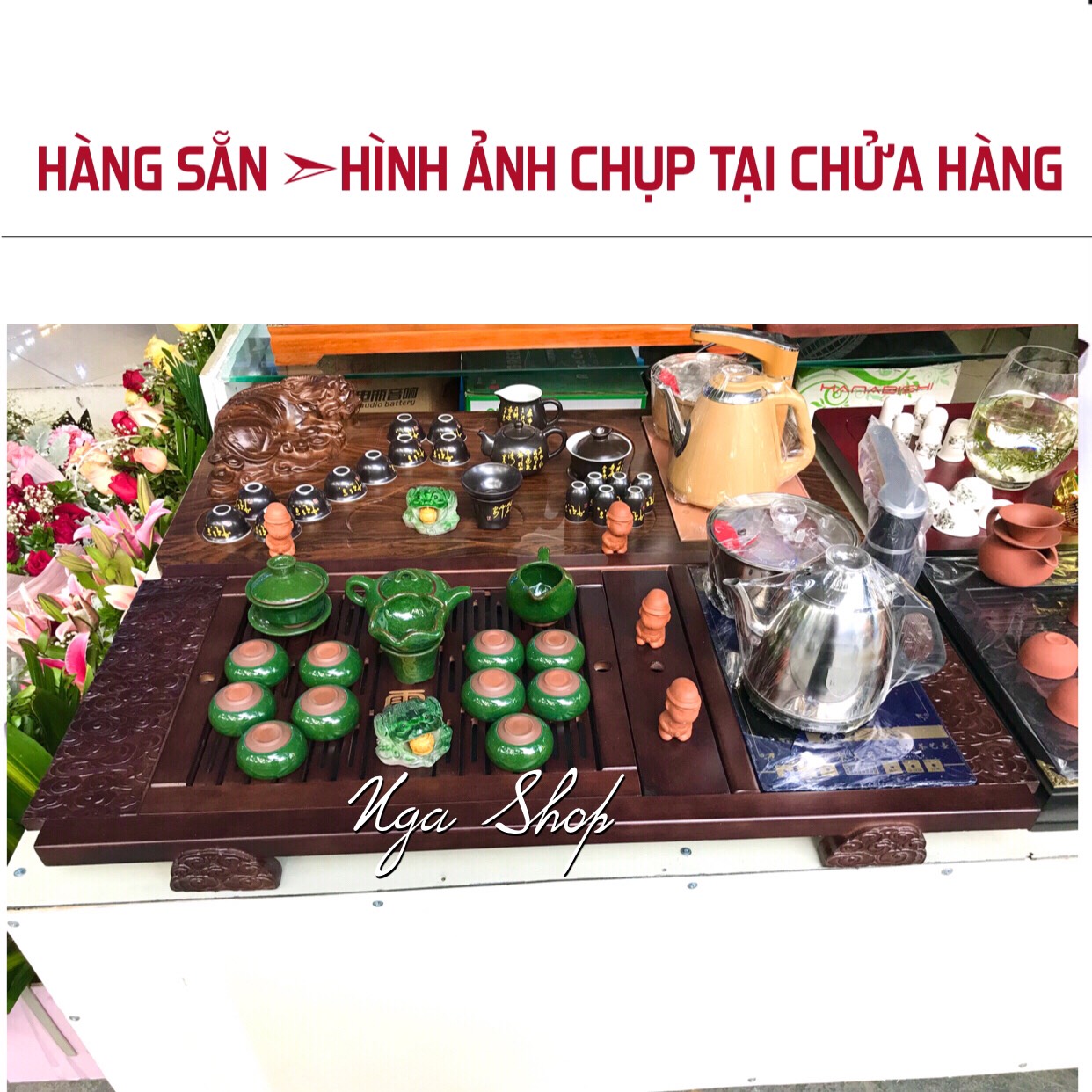 Bộ bàn pha trà điện ,bếp đun nước cảm ứng tự động thông minh đa năng inox ,khay trà đạo nan gỗ ,Ấm chén cối xay độc lạ -06 Tặng kèm xô nhựa đựng nước