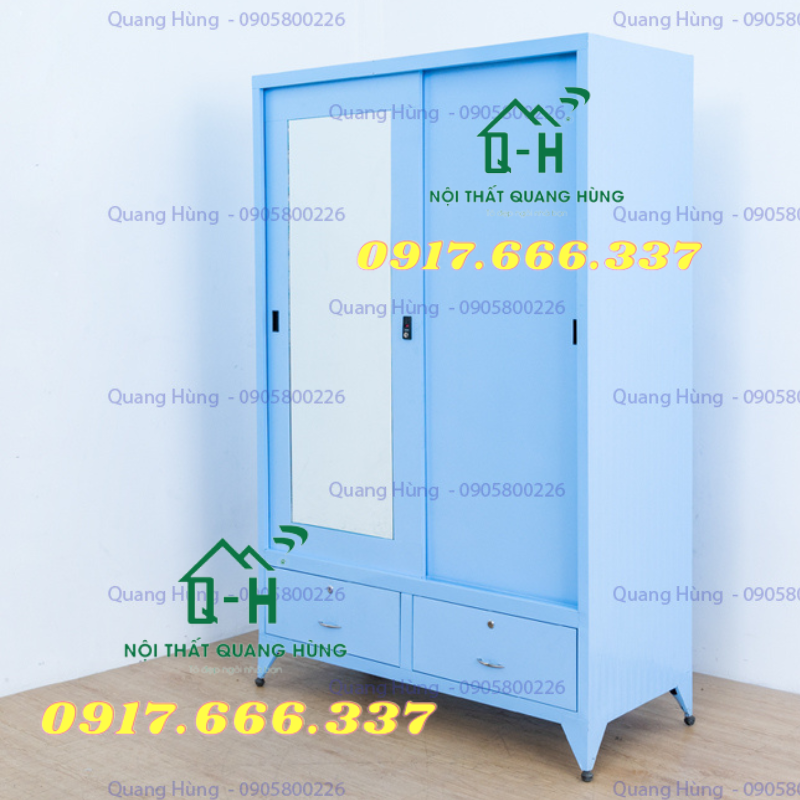 TỦ SẮT ĐỰNG QUẦN ÁO 2 CÁNH CỬA LÙA SƠN TĨNH ĐIỆN 1M8X1M2X45CM DÀNH CHO GIA ĐÌNH