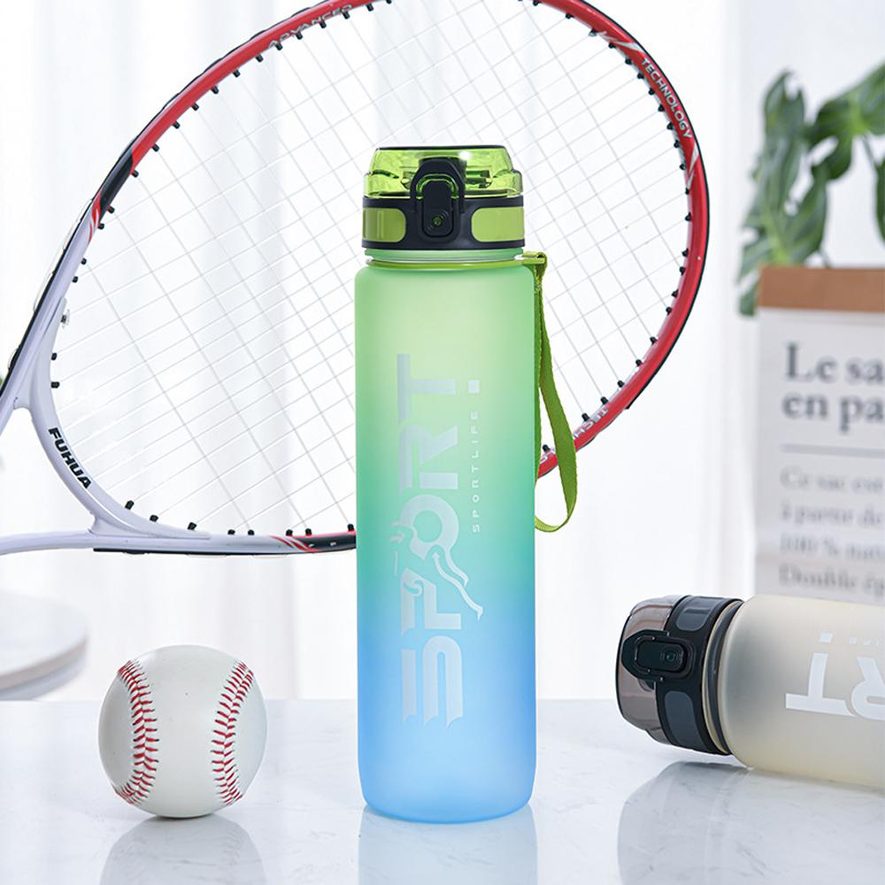 0.8L/1L Sports Water Bottle with Straw Camping Hiking Exercise Water Bottle Outdoor Plastics Bottle Large Capacity Drinkware with Carrying Rope